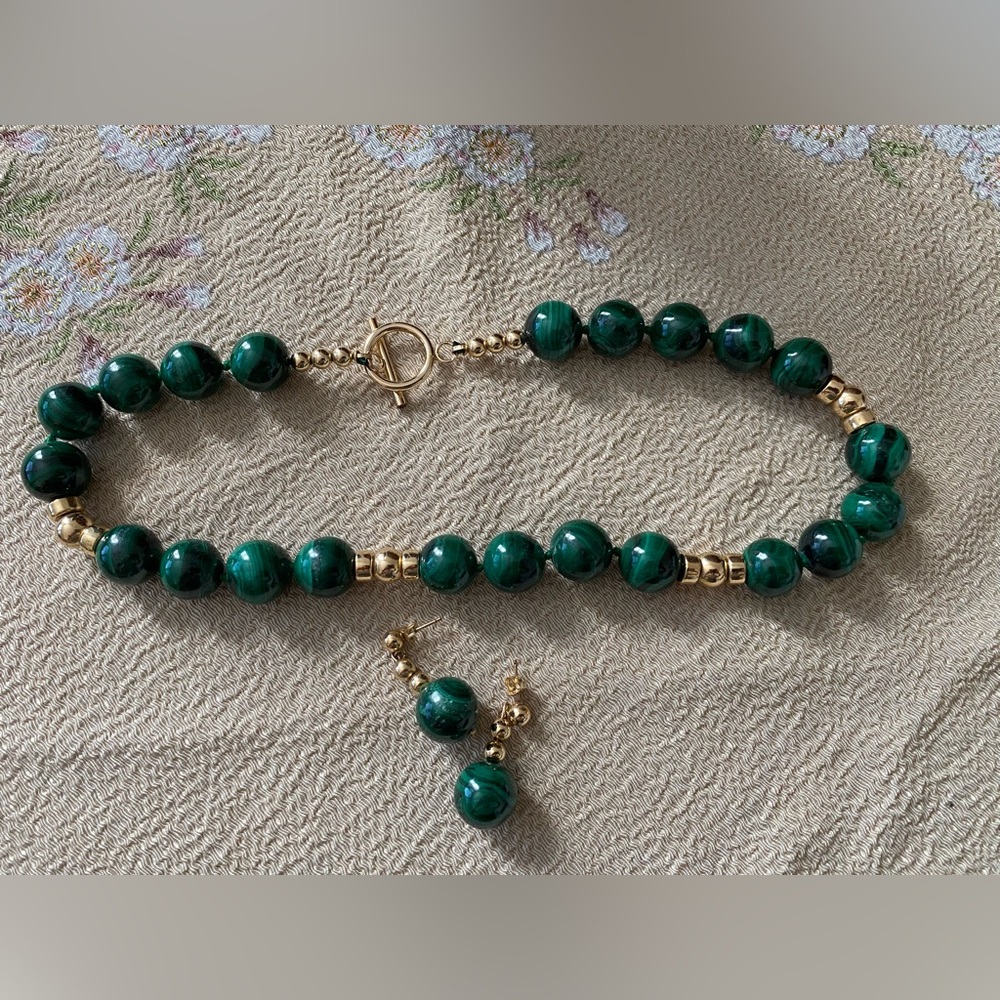 Malachite Necklace and Earrings Set